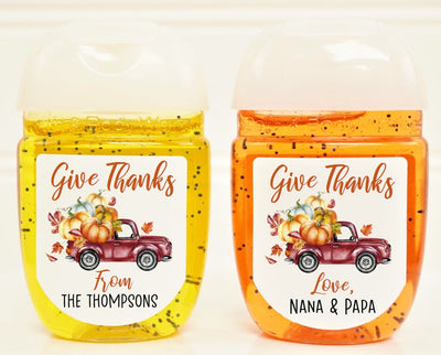 Fall Pumpkin Red Truck Theme Thanksgiving Hand Sanitizer Labels - THK100 - LABELS ONLY :) - Thatsawrapfavors