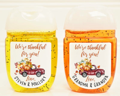 Fall Pumpkin Red Truck Thanksgiving Hand Sanitizer Labels - THK101 - LABELS ONLY :) - Thatsawrapfavors