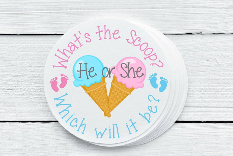 Ice Cream Theme Gender Reveal Favor Labels - Gift Tags - Several Sizes Available - SCO025 - Thatsawrapfavors