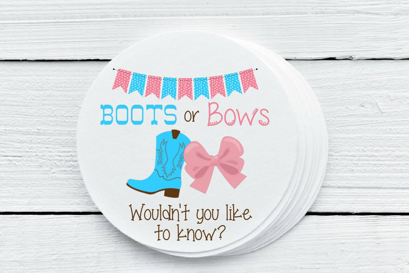 Boots or Bows Theme Gender Reveal Favor Labels - Gift Tags - Several Sizes Available - BOB025 - Thatsawrapfavors