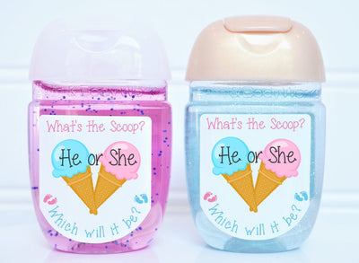 Ice Cream Gender Reveal Hand Sanitizer Baby Shower Favors - What's the Scoop? - SCO100 - LABELS ONLY :) - Thatsawrapfavors