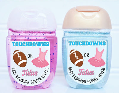 Touchdowns or Tutus Gender Reveal Hand Sanitizer Baby Shower Favors - TOT100 - LABELS ONLY :) - Thatsawrapfavors