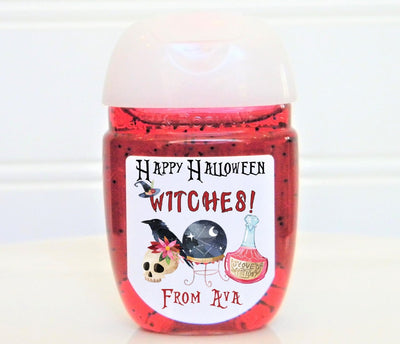 Halloween Witches Theme Hand Sanitizer Labels - Halloween Party Favor Stickers - HAL108 - LABELS ONLY :) - Thatsawrapfavors