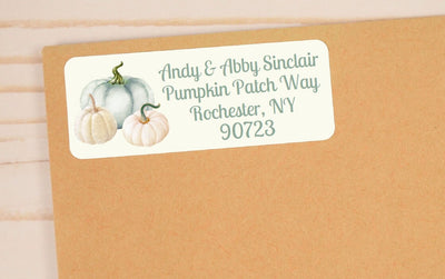 White Dusty Blue Pumpkin Fall Return Address Labels - TKG400 - Thatsawrapfavors