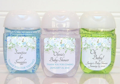 Light Blue Floral Baby Shower Hand Sanitizer Labels - BFL102 - LABELS ONLY :) - Thatsawrapfavors