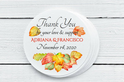 Fall Leaves Wedding Favor Labels - Gift Tags - Several Sizes Availalble - FAL025 - Thatsawrapfavors
