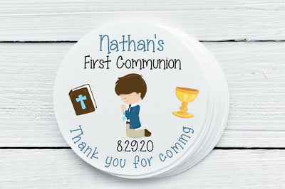 First Communion Baptism Theme Party Favor Labels - Gift Tag Stickers - Several Sizes Available - FCC026 - Thatsawrapfavors