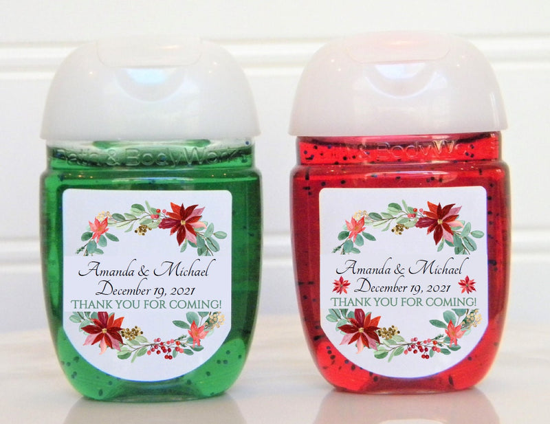 Christmas Poinsettia Wreath Wedding Hand Sanitizer Labels - CWR104 - LABELS ONLY :) - Thatsawrapfavors
