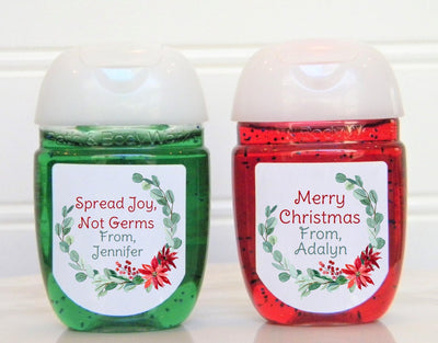 Christmas Poinsettia Wreath Hand Sanitizer Labels - CWR100 - LABELS ONLY :) - Thatsawrapfavors