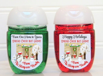 Rustic Christmas Door Hand Sanitizer Labels - CHR115 - LABELS ONLY - Thatsawrapfavors