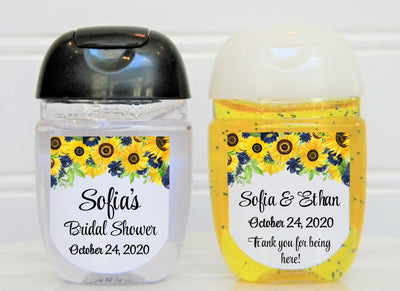 Sunflower Blue Floral Wedding Bridal Shower Hand Sanitizer Labels - SUN101 - LABELS ONLY :) - Thatsawrapfavors