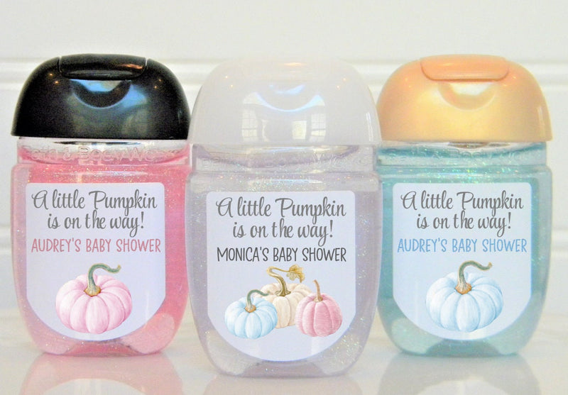 Pastel Pumpkin Baby Shower Hand Sanitizer Labels - PUM100 - LABELS ONLY :) - Thatsawrapfavors