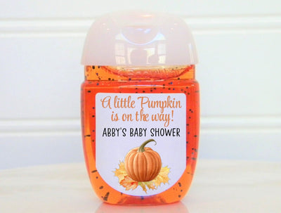 Pumpkin Theme Baby Shower Hand Sanitizer Labels - PUM101 - LABELS ONLY :) - Thatsawrapfavors