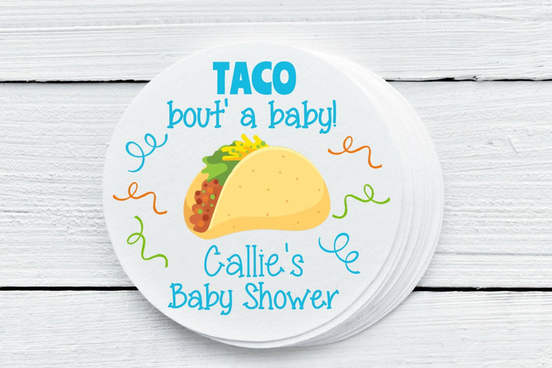 Taco Theme Round Boy Baby Shower Party Favor Labels - Gift Tags - Several Sizes Available - TAC025 - Thatsawrapfavors