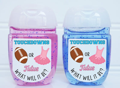 IMMEDIATE DIGITAL DOWNLOAD - Touchdowns or Tutus Gender Reveal Baby Shower Hand Sanitizer Party Favor Labels Digital File - TOT102 - Thatsawrapfavors