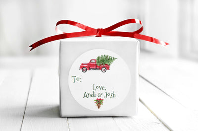 Vintage Red Truck Christmas Party Favor Stickers - Gift Tag Stickers - Several Sizes Available - CHR030 - Thatsawrapfavors
