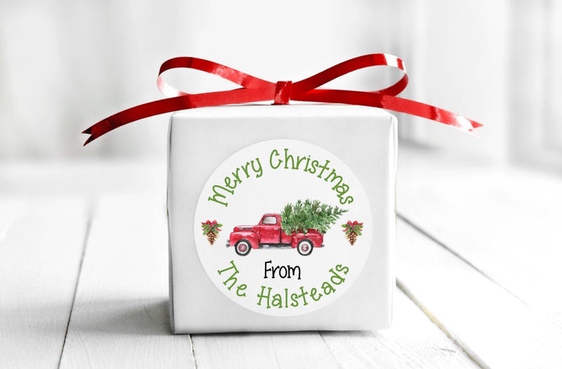 Vintage Red Truck Christmas Party Favor Stickers - Gift Tag Stickers - Several Sizes Available - STICKERS ONLY :) CHR027 - Thatsawrapfavors