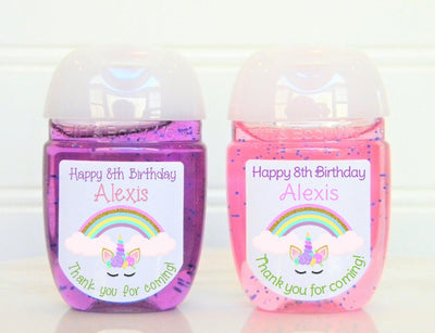 Rainbow Unicorn Theme Birthday Hand Sanitizer Labels - UNI100 - LABELS ONLY :) - Thatsawrapfavors
