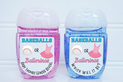 Baseballs or Ballerinas Gender Reveal Hand Sanitizer Labels - BAB100 - LABELS ONLY - Thatsawrapfavors