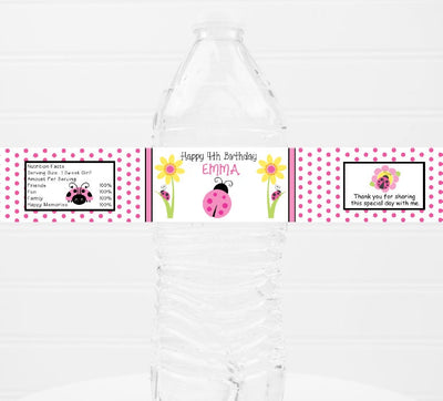 Pink Ladybug Birthday Party Water Bottle Labels - LDB220 - LABELS ONLY :) - Thatsawrapfavors
