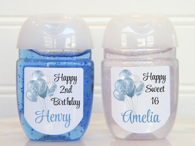 Light Blue Balloons Sweet 16 Birthday Hand Sanitizer Labels - BAL100 - LABELS ONLY :) - Thatsawrapfavors