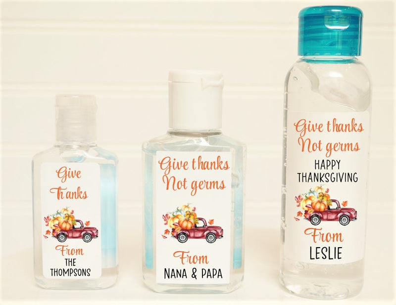 Thanksgiving Red Truck Hand Sanitizer Favor Labels - TKG144 - LABELS ONLY :) - Thatsawrapfavors