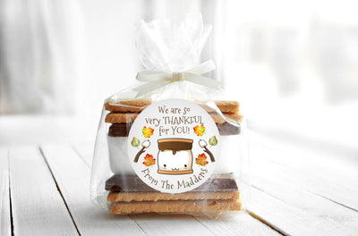 Thanksgiving S'more Favor Labels - Thank You Gift Tags - Several Sizes Available - SMO025 - LABELS ONLY - Thatsawrapfavors