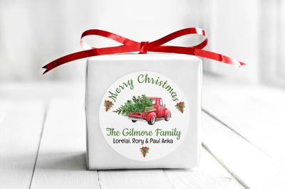 Vintage Red Truck Christmas Party Favor Stickers - Gift Tag Stickers - Several Sizes Available - CHR029 - Thatsawrapfavors