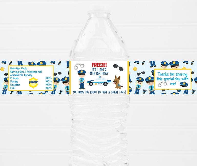 Police Theme Birthday Water Bottle Labels - LABELS ONLY :)  POL220 - Thatsawrapfavors