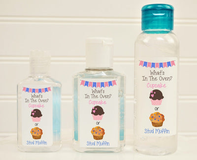 Cupcakes or Stud Muffin Gender Reveal Hand Sanitizer Labels - Several Size Options - COS140 - LABELS ONLY :) - Thatsawrapfavors
