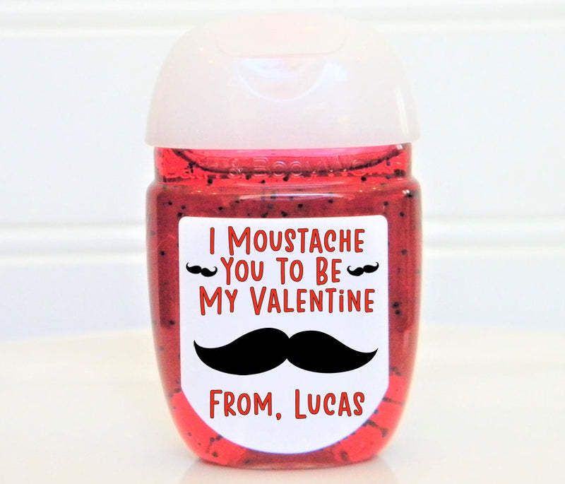 Moustache Valentines Party Hand Sanitizer Labels - VAL114 -LABELS ONLY :) - Thatsawrapfavors