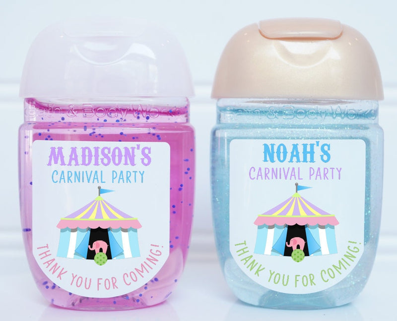 Carnival Circus Theme Hand Sanitizer Birthday Party Favors - LABELS ONLY - CAR101 - Thatsawrapfavors