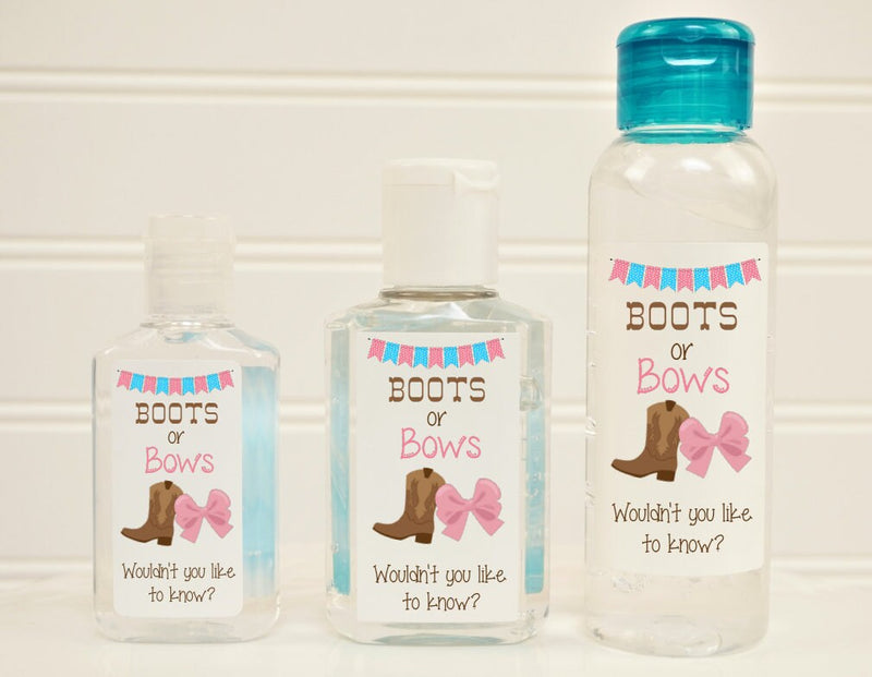 Boots or Bows Gender Reveal Hand Sanitizer Labels - Several Size Options - LABELS ONLY :)  BOB141 - Thatsawrapfavors