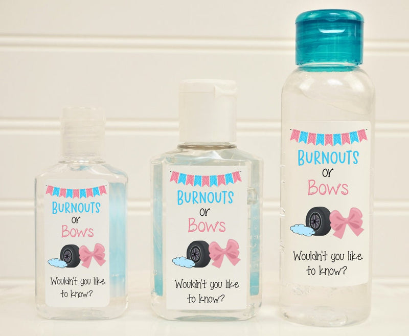 Burnouts or Bows Gender Reveal Hand Sanitizer Labels - Several Size Options - BRB140 - LABELS ONLY :) - Thatsawrapfavors