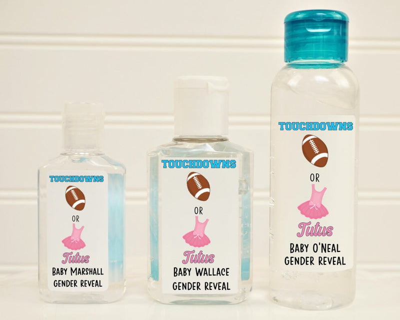 Touchdowns or Tutus Theme Gender Reveal Hand Sanitizer Labels - Several Size Options - TOT140 - LABELS ONLY :) - Thatsawrapfavors