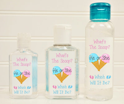 Ice Cream Gender Reveal Hand Sanitizer Labels - Several Size Options - SCO140 - LABELS ONLY :) - Thatsawrapfavors