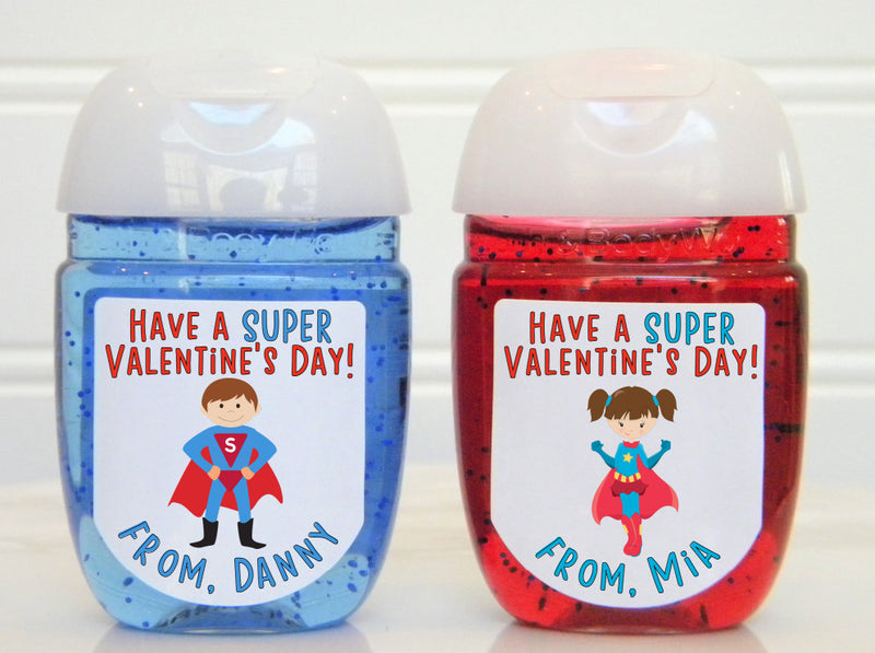 Super Hero Valentines Hand Sanitizer Party Favor Labels - VAL104 - LABELS ONLY :) - Thatsawrapfavors