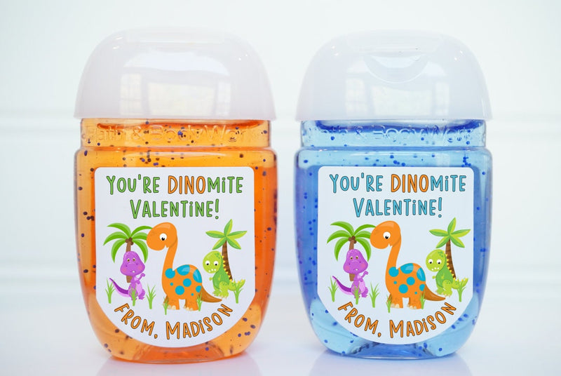 Dinosaur Theme Valentines Party Hand Sanitizer Labels - DIN102 - LABELS ONLY :) - Thatsawrapfavors