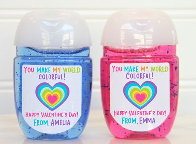 Rainbow Valentines Hand Sanitizer Party Favor Labels - VAL100 - LABELS ONLY :) - Thatsawrapfavors