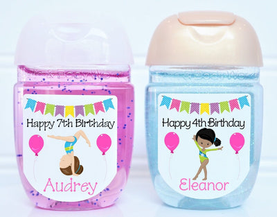 Gymnastics Theme Birthday Party Hand Sanitizer Labels - GYM112 - LABELS ONLY :) - Thatsawrapfavors