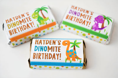 Dinosaur Theme Birthday Party Hershey Miniature Labels - DIN340 - LABELS ONLY :) - Thatsawrapfavors