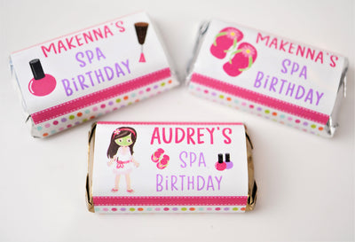 Spa Theme Birthday Party Hershey Miniatures Labels - SPA340 - STICKERS ONLY :) - Thatsawrapfavors