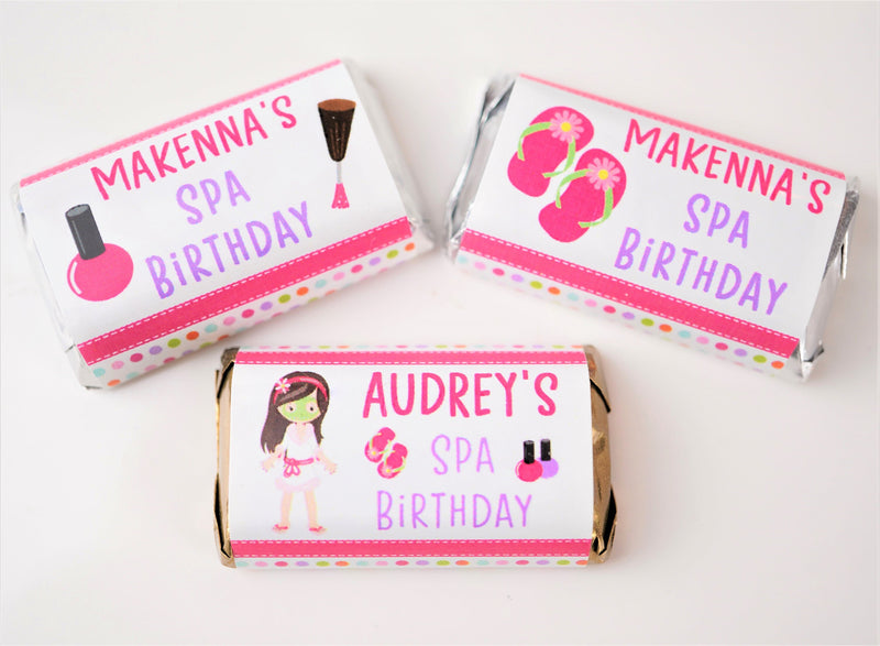Spa Theme Birthday Party Hershey Miniatures Labels - SPA340 - STICKERS ONLY :) - Thatsawrapfavors