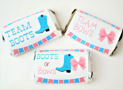 Boots or Bows Theme Gender Reveal Hershey Miniatures Labels  - BOB340 - STICKERS ONLY :) - Thatsawrapfavors