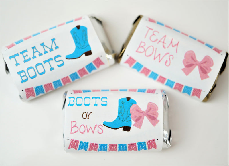 Boots or Bows Theme Gender Reveal Hershey Miniatures Labels  - BOB340 - STICKERS ONLY :) - Thatsawrapfavors