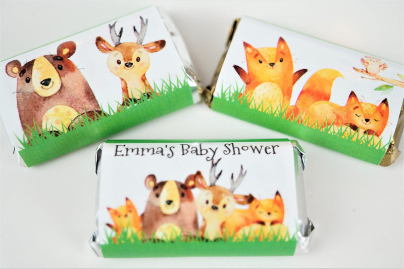 Woodland Animal Theme Baby Shower Hershey Miniatures Labels  - WAN340 - LABELS ONLY :) - Thatsawrapfavors