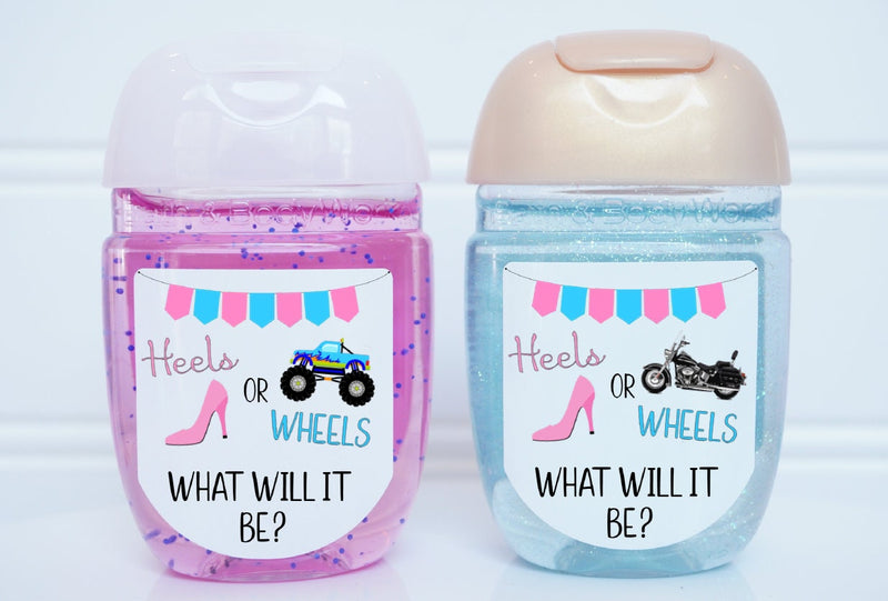Heels or Wheels Gender Reveal Hand Sanitizer Baby Shower Party Favors - HOW102 - LABELS ONLY :) - Thatsawrapfavors