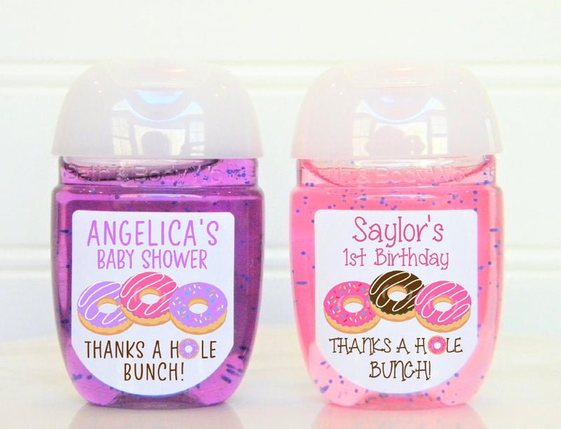 Donut Theme Birthday Hand Sanitizer Favor Labels - DON104 - LABELS ONLY :) - Thatsawrapfavors