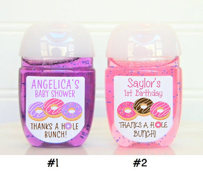 Donut Theme Birthday Hand Sanitizer Favor Labels - DON104 - LABELS ONLY :) - Thatsawrapfavors