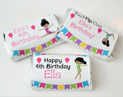 Gymnastics Theme Birthday Party Hershey Miniatures Labels - GYM340 - STICKERS ONLY :) - Thatsawrapfavors